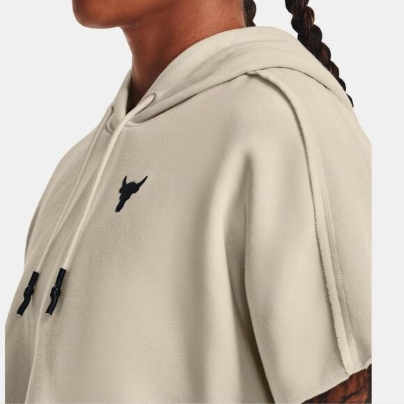 Under Armour Women’s Project Rock Cream Short Sleeve Hoodie Sweatshirt Sz Large - Picture 8 of 11